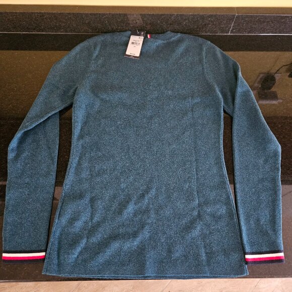 Tommy Hilfiger Teal Crewneck Sweater Sweatshirt 100% Cotton NWT Orig $65 S/P - Picture 2 of 6